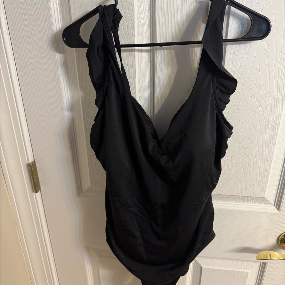 Black Ruffled One-Piece Swimsuit